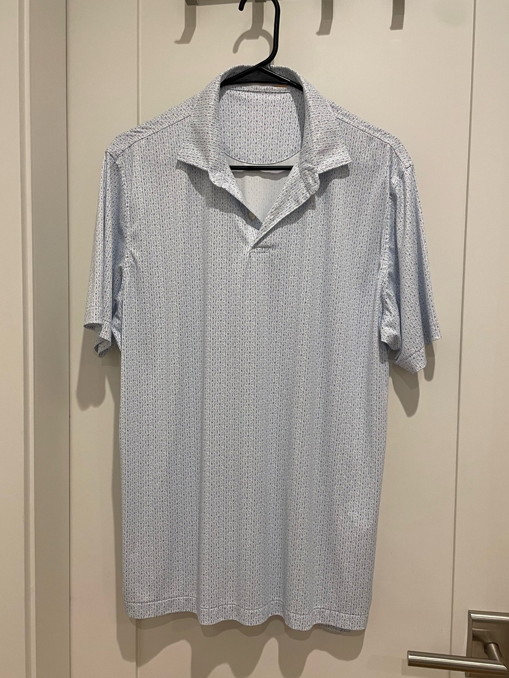 Peter Millar Men's Pale Blue Micro-Pattern Polo - Featherweight UPF 50+